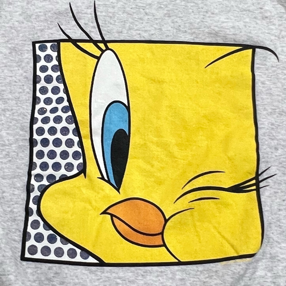 Vintage 1990s Looney Tunes Tweety Bird Cartoon Graphic Gray Pullover Sweaetshirt - Picture 2 of 4